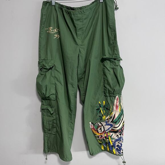 Ed Hardy Women's Cotton Peacock Poplin Wide Lego Khaki Cargo Pant Women’s XL - Picture 4 of 11